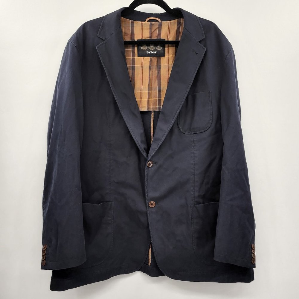 Barbour Navy Blazer with Brown Accents